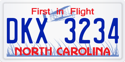 NC license plate DKX3234