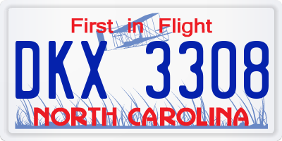 NC license plate DKX3308