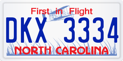 NC license plate DKX3334