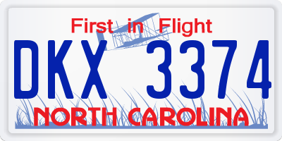 NC license plate DKX3374