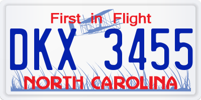 NC license plate DKX3455