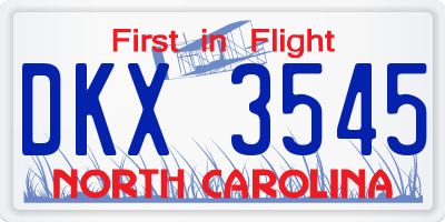 NC license plate DKX3545