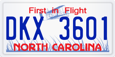 NC license plate DKX3601
