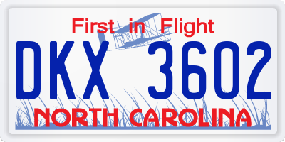 NC license plate DKX3602