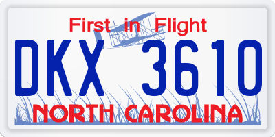 NC license plate DKX3610