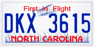 NC license plate DKX3615
