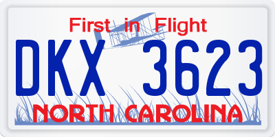 NC license plate DKX3623