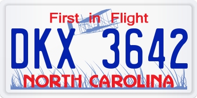 NC license plate DKX3642