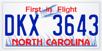 NC license plate DKX3643