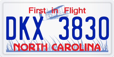 NC license plate DKX3830