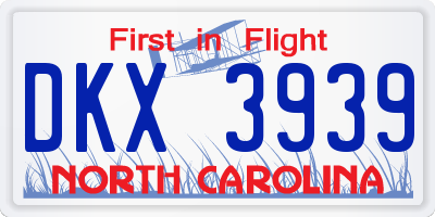 NC license plate DKX3939
