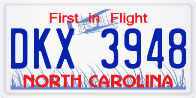 NC license plate DKX3948