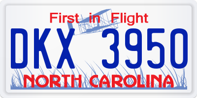 NC license plate DKX3950