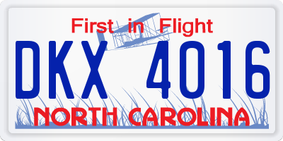 NC license plate DKX4016