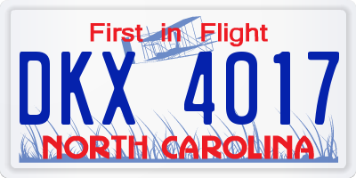 NC license plate DKX4017