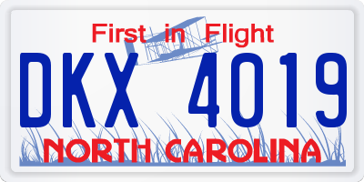 NC license plate DKX4019