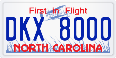 NC license plate DKX8000