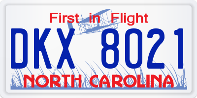 NC license plate DKX8021