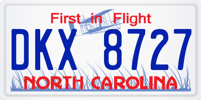 NC license plate DKX8727