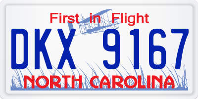 NC license plate DKX9167