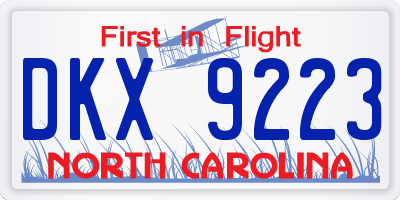 NC license plate DKX9223