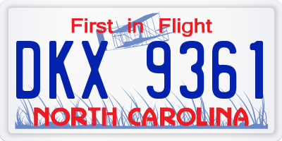 NC license plate DKX9361