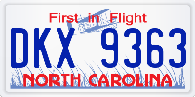 NC license plate DKX9363