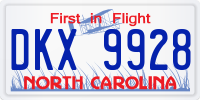 NC license plate DKX9928