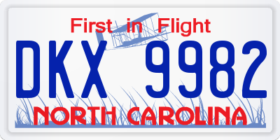 NC license plate DKX9982