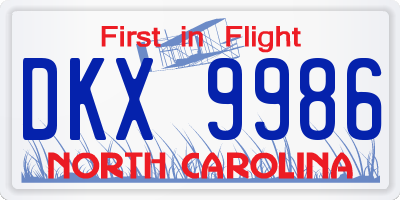NC license plate DKX9986