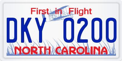 NC license plate DKY0200