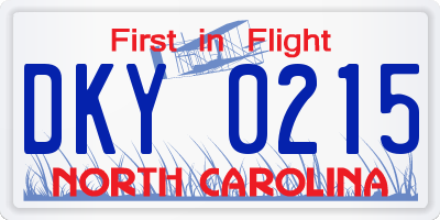 NC license plate DKY0215