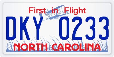 NC license plate DKY0233