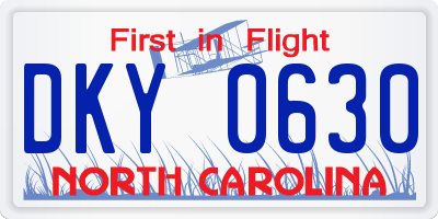 NC license plate DKY0630