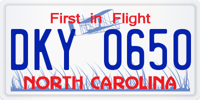 NC license plate DKY0650