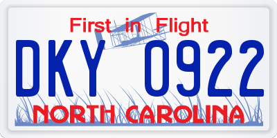 NC license plate DKY0922