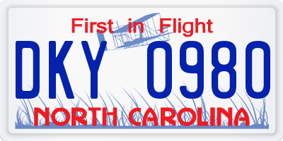 NC license plate DKY0980