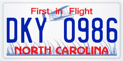 NC license plate DKY0986