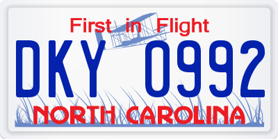 NC license plate DKY0992