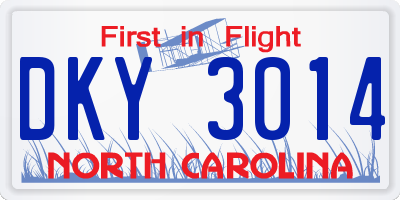 NC license plate DKY3014