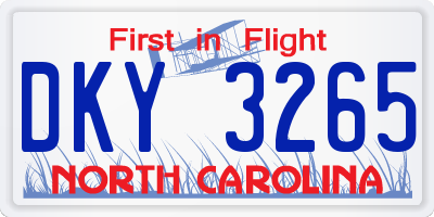 NC license plate DKY3265