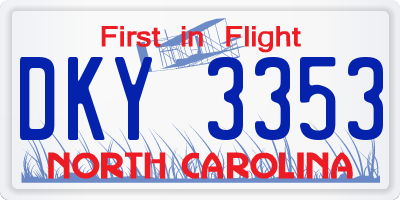 NC license plate DKY3353