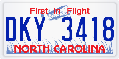 NC license plate DKY3418