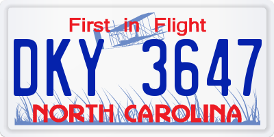 NC license plate DKY3647