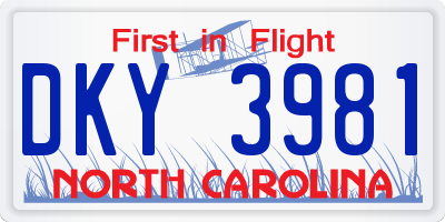 NC license plate DKY3981