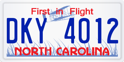 NC license plate DKY4012