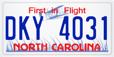 NC license plate DKY4031