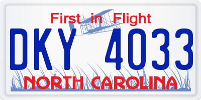 NC license plate DKY4033