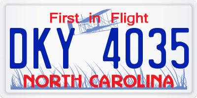 NC license plate DKY4035