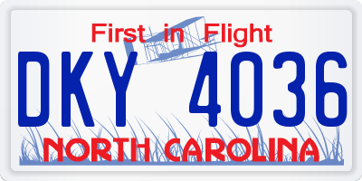 NC license plate DKY4036